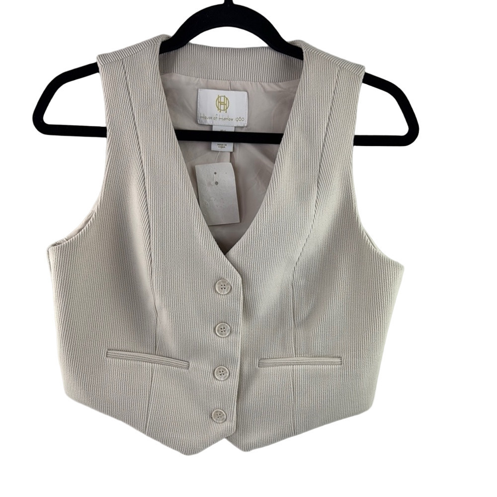 NWT House of Harlow 1960 Women's Button Down Cream Vest - Picture 1 of 8